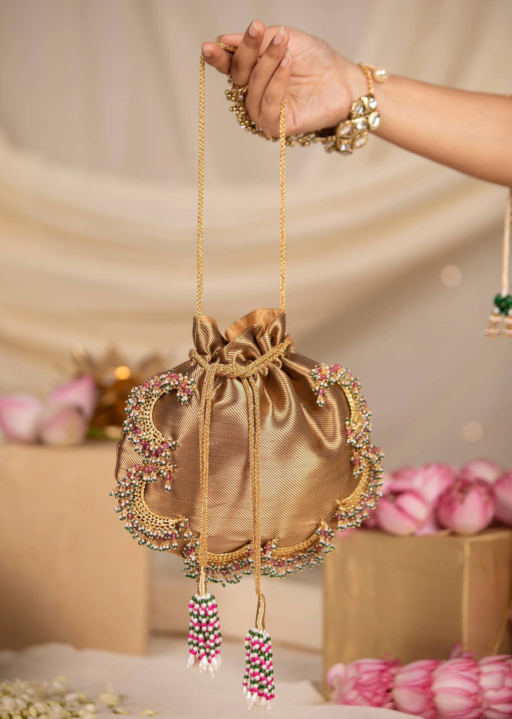 479-beige-satin-potli-bag-with-crescent-motif-1.webp Beige Satin Potli Bag with Crescent Motif