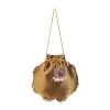 Beige Satin Potli Bag with Crescent Motif