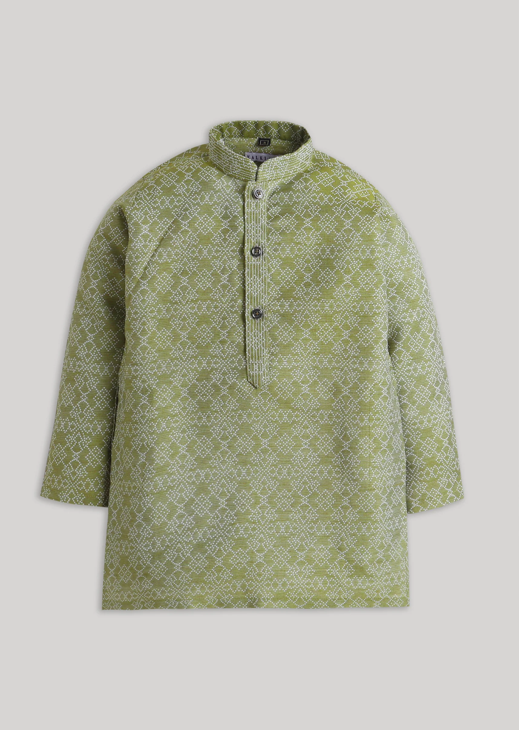 Green Geometric Kids Kurta Set