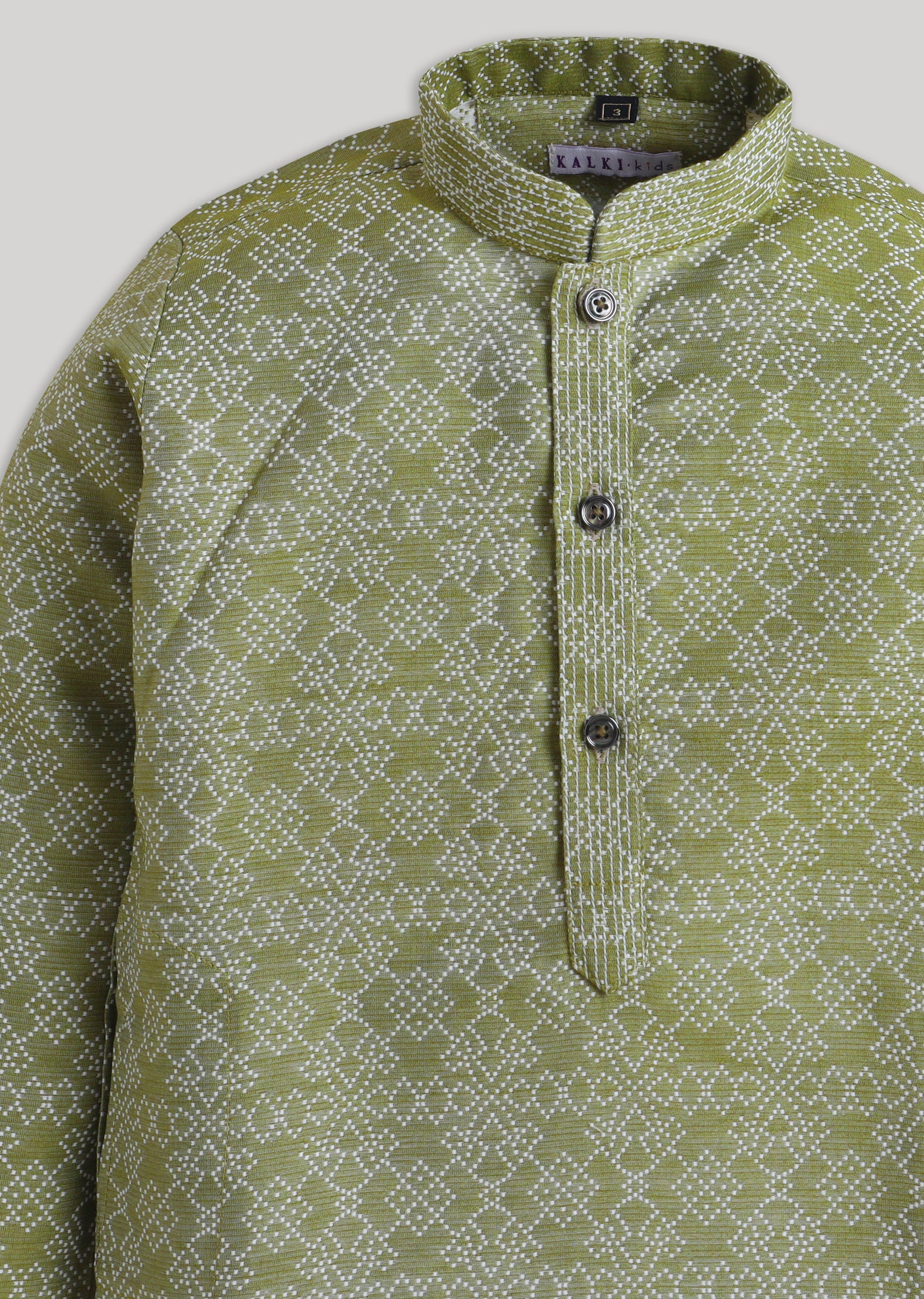 Green Geometric Kids Kurta Set