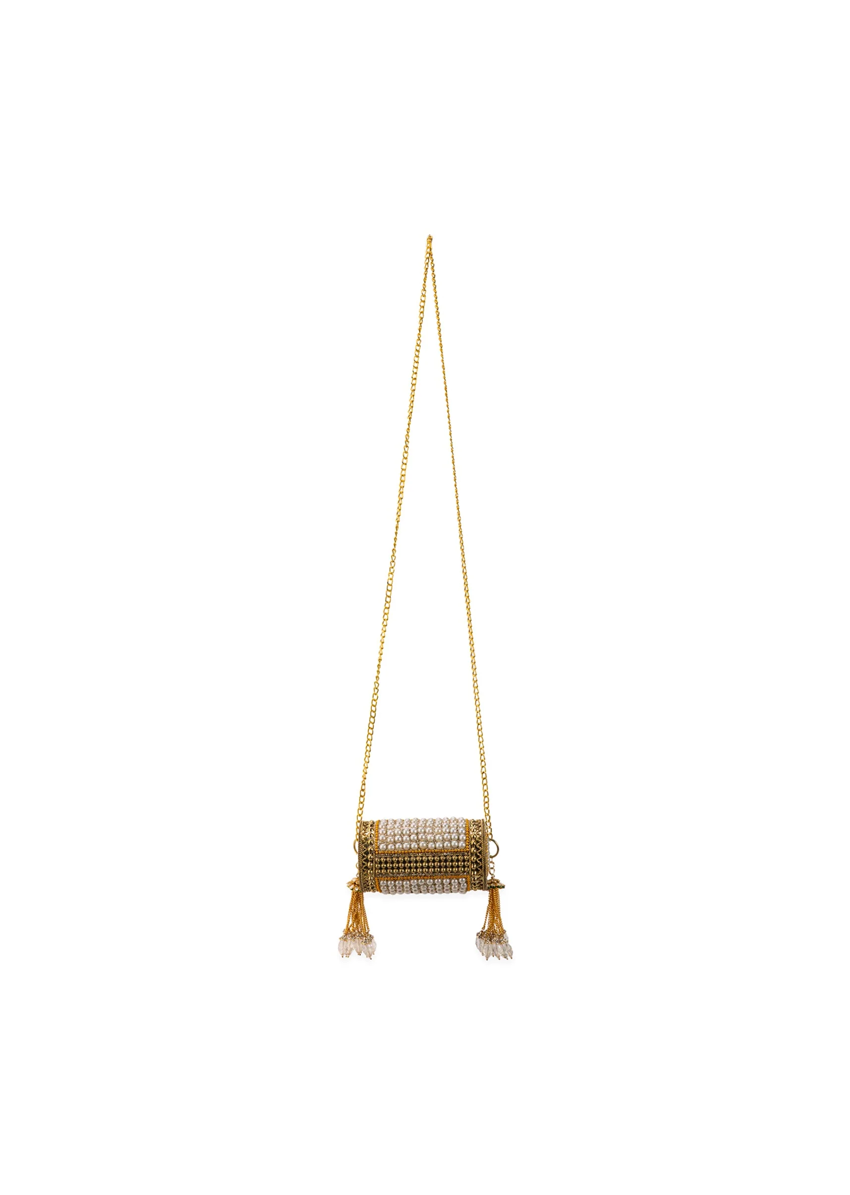 Gold Pearl Encrusted Antique Metal Bag