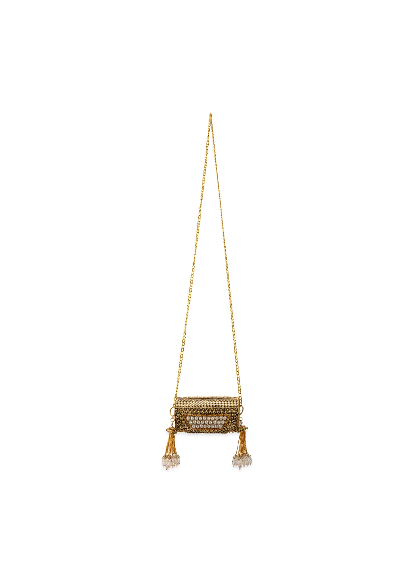 Gold Pearl Encrusted Antique Metal Bag