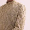 Beige Straight Cut Double Layered Sherwani And Kurta Set In Raw Silk