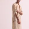Beige Straight Cut Double Layered Sherwani And Kurta Set In Raw Silk