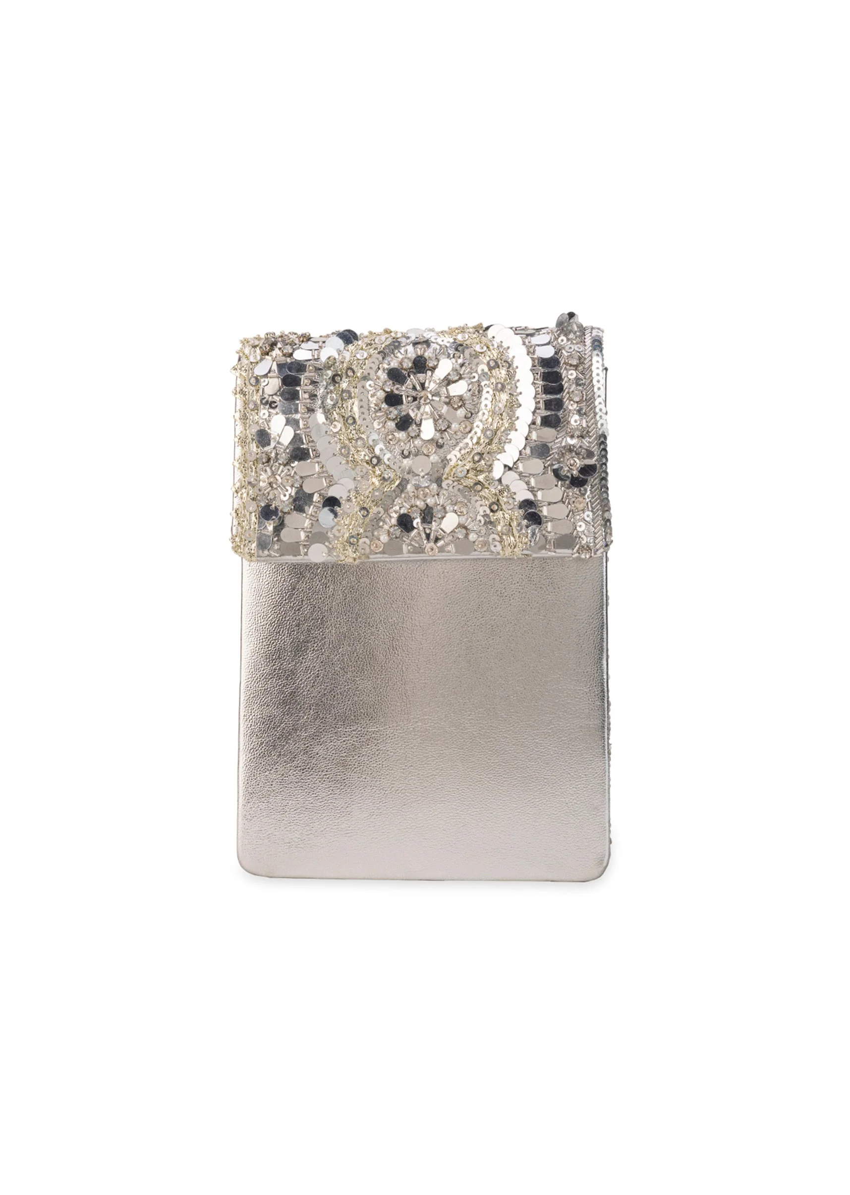 Silver Mirror Embellished Flap Bag