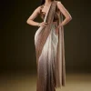 Brown Ombre Sequence Ready To Wear Saree With Velvet Blouse