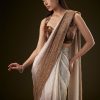 Brown Ombre Sequence Ready To Wear Saree With Velvet Blouse