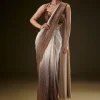 Brown Ombre Sequence Ready To Wear Saree With Velvet Blouse