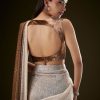 Brown Ombre Sequence Ready To Wear Saree With Velvet Blouse