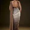 Brown Ombre Sequence Ready To Wear Saree With Velvet Blouse