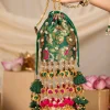 Green Pearl Embellished Pom Pom Tassel Bag