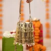 Gold Peacock Motif Tassel Detail Bucket Bag