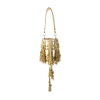 Gold Peacock Motif Tassel Detail Bucket Bag