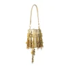 Gold Peacock Motif Tassel Detail Bucket Bag