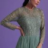 Pastel Green Gown In Georgette With Cut Dana Embroidery