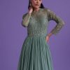 Pastel Green Gown In Georgette With Cut Dana Embroidery