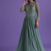 Pastel Green Gown In Georgette With Cut Dana Embroidery