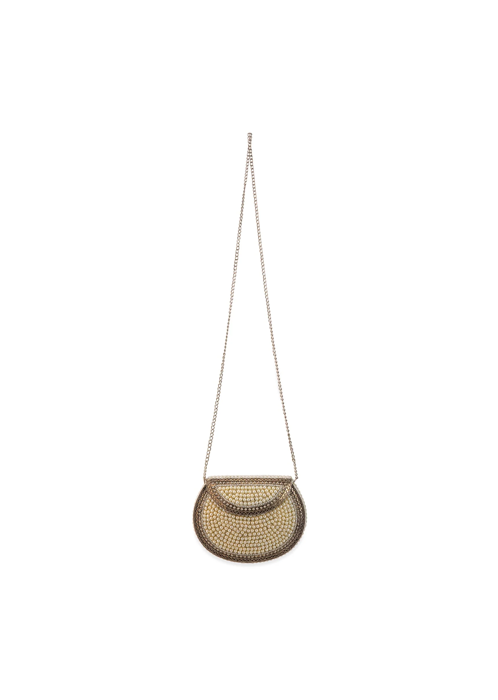 Cream Pearl Embellished Sling Bag