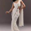 Silver Round Neck Blouse With Ready Drape Saree