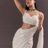 Silver Round Neck Blouse With Ready Drape Saree
