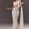 Silver Round Neck Blouse With Ready Drape Saree