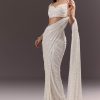 Silver Round Neck Blouse With Ready Drape Saree
