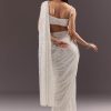 Silver Round Neck Blouse With Ready Drape Saree