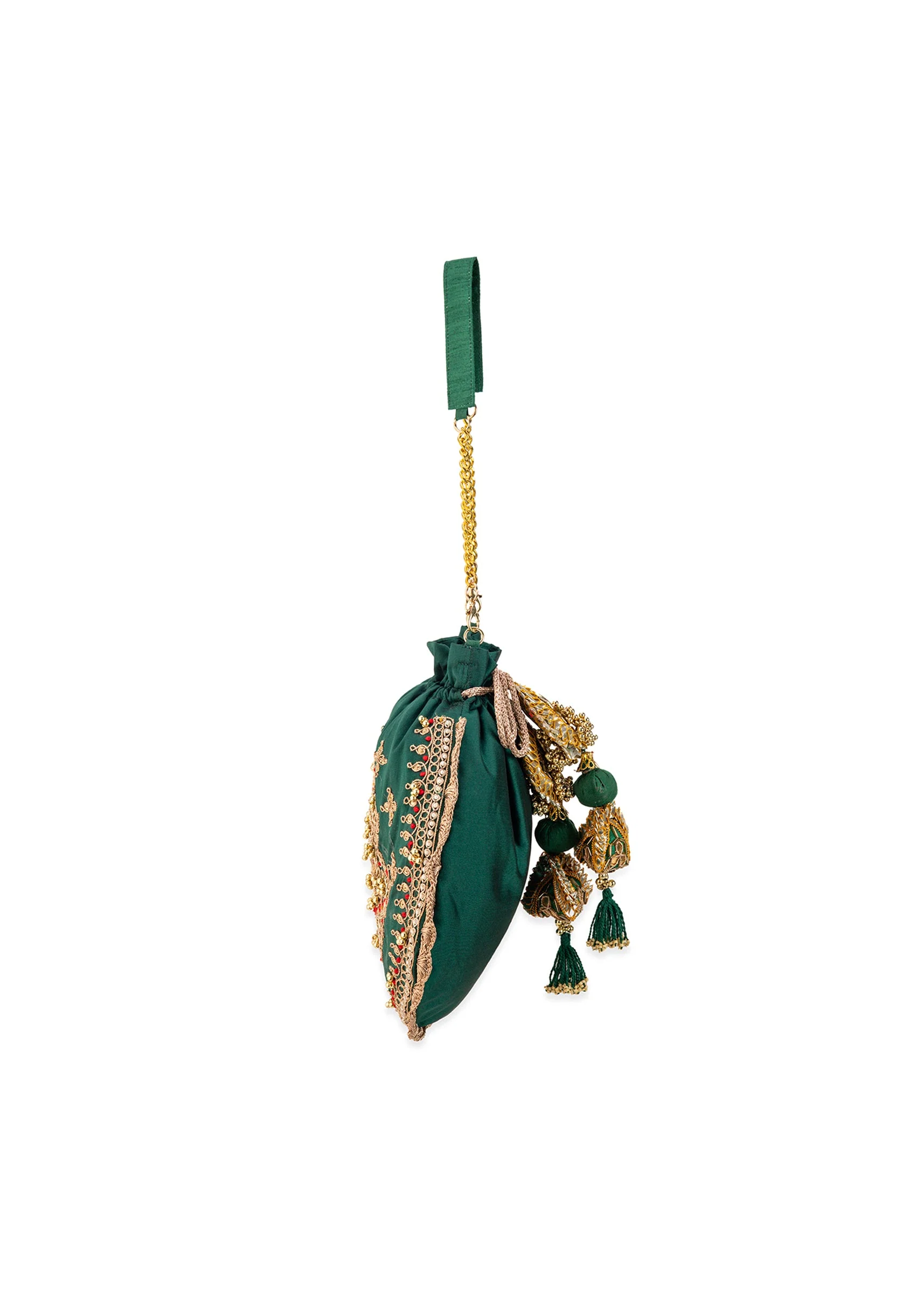 Green Silk Embroidered Potli Bag