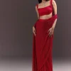 Red Pre Draped Crystal Embroidered Saree