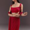 Red Pre Draped Crystal Embroidered Saree