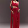Red Pre Draped Crystal Embroidered Saree