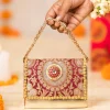 Maroon Zari and Kundan Embellished Rectangular Flap Bag