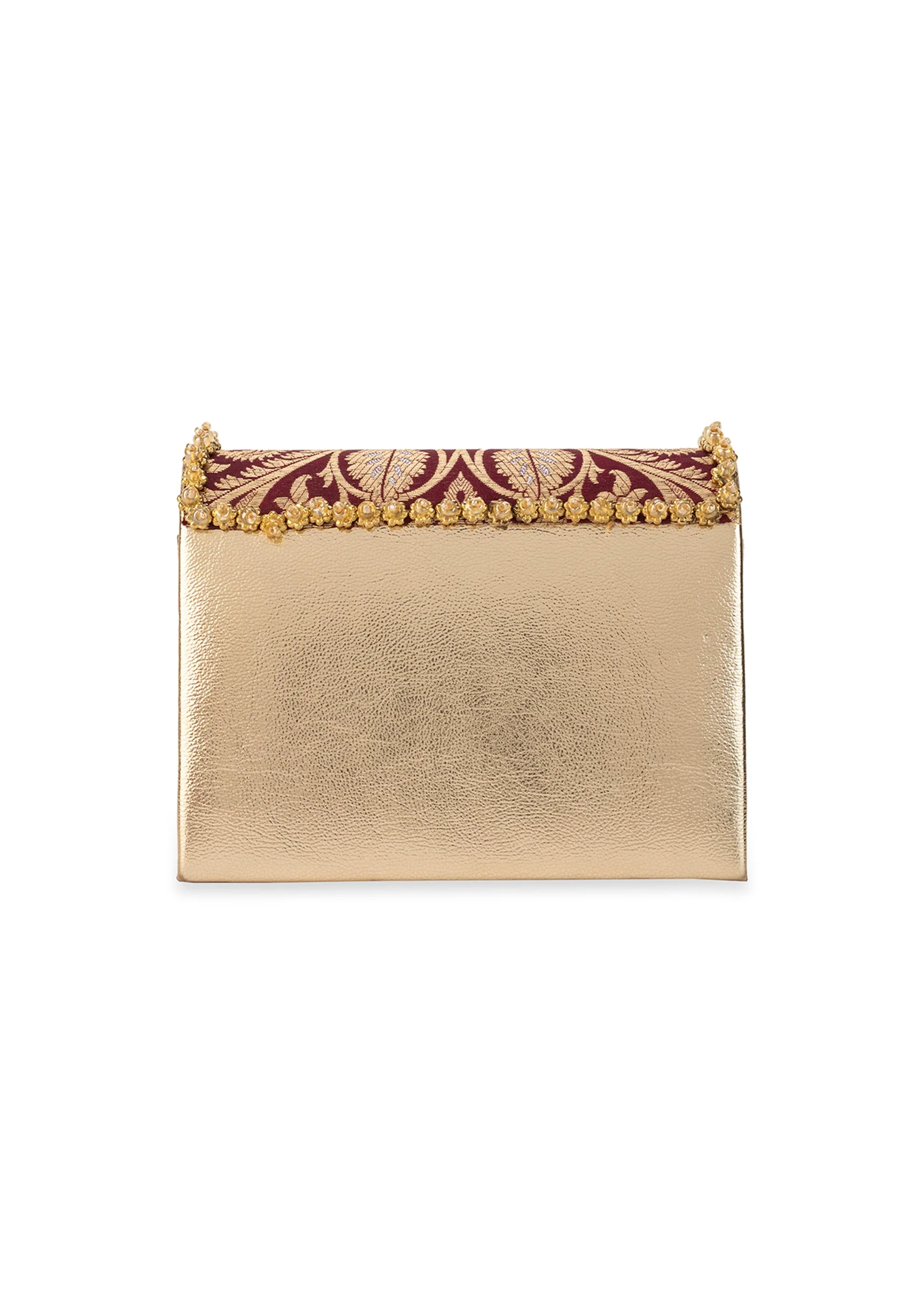 Maroon Zari and Kundan Embellished Rectangular Flap Bag
