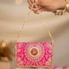 Pink Zari and Kundan Brocade Rectangular Flap Bag