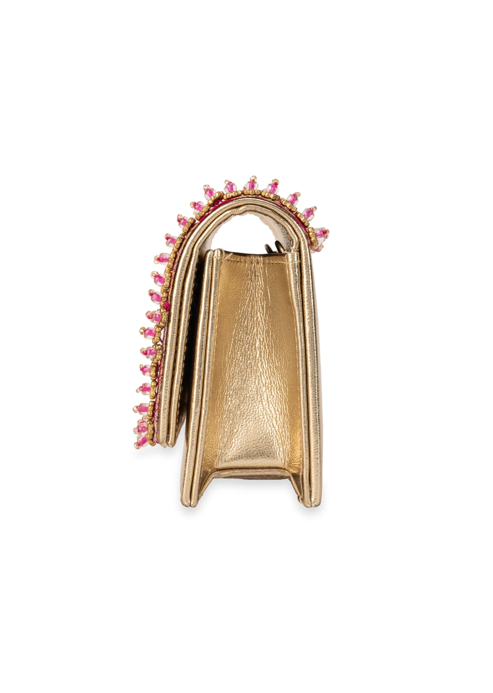 Pink Zari and Kundan Brocade Rectangular Flap Bag