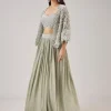 Mint Green Moti And Cut Dana Work Cape Lehenga
