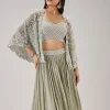Mint Green Moti And Cut Dana Work Cape Lehenga
