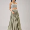 Mint Green Moti And Cut Dana Work Cape Lehenga