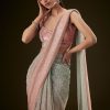 Pink Ombre Sequence Ready To Wear Saree With Velvet Blouse