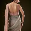 Pink Ombre Sequence Ready To Wear Saree With Velvet Blouse