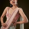 Pink Ombre Sequence Ready To Wear Saree With Velvet Blouse