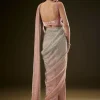 Pink Ombre Sequence Ready To Wear Saree With Velvet Blouse
