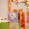 Purple and Gold Kundan Embellished Flap Bag