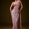 Pink Sequin Velvet Saree With Matching Blouse
