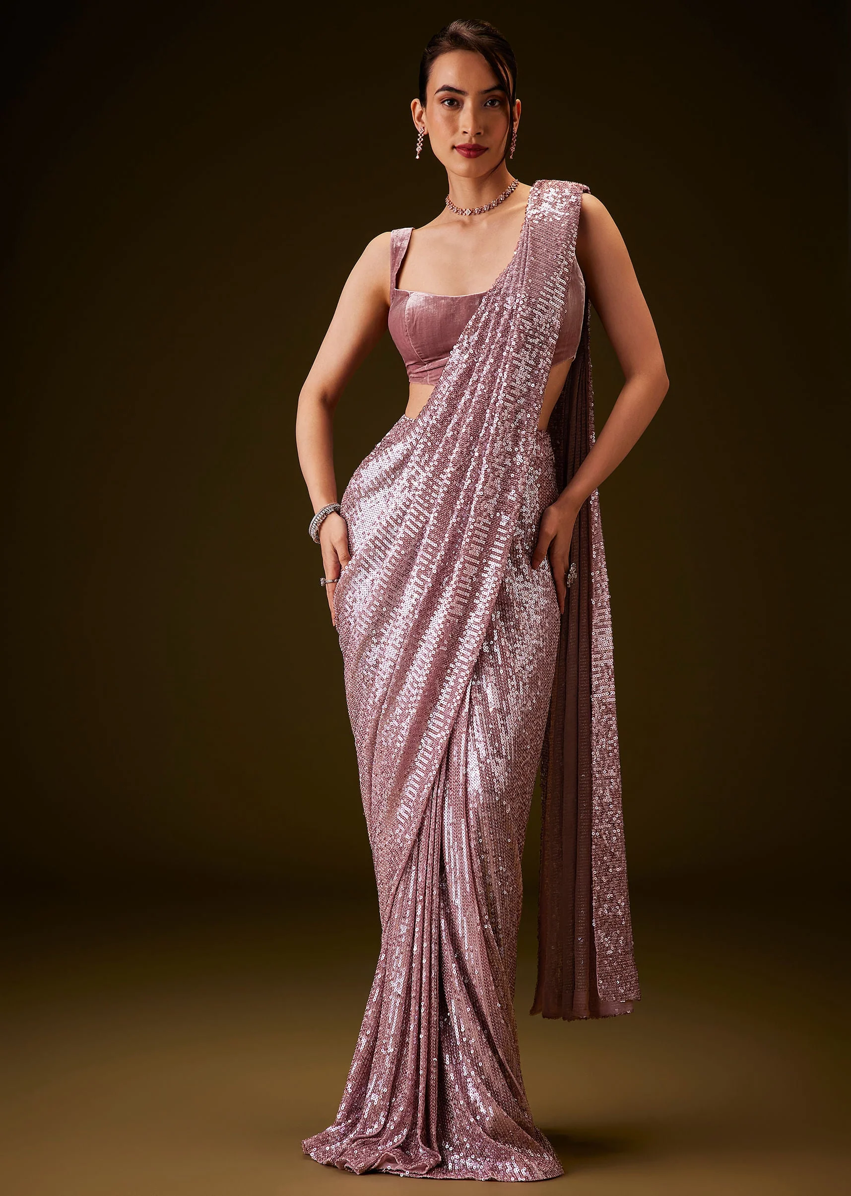 4911-pink-sequin-velvet-saree-with-matching-blouse-1.webp Pink Sequin Velvet Saree With Matching Blouse
