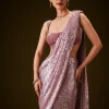 Pink Sequin Velvet Saree With Matching Blouse
