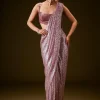 Pink Sequin Velvet Saree With Matching Blouse