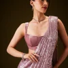Pink Sequin Velvet Saree With Matching Blouse