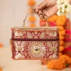 Maroon and Gold Floral Motif Brocade Silk Bag