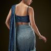 Teal Ombre Sequence Ready To Wear Saree With Velvet Blouse